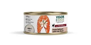Picture of 12 x 0.180kg Vigor & Sage Fresh Salmon with Lily Root Wet Food Dog