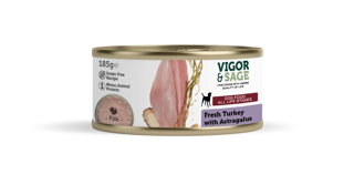 Picture of 12 x 0.185kg Vigor & Sage Fresh Turkey with Astragalus Wet Food Dog