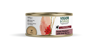 Picture of 12 x 0.185kg Vigor & Sage Fresh Chicken with Goji Berry Wet Food Dog