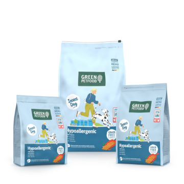 Green Petfood Hypoallergenic is the new name for InsectDog Hypoallergenic - a complete dog food that uses insect as the single animal protein Green Petfood Hypoallergenic complete dog food  with insect protein in 10kg, 3kg and 0.9kg bags