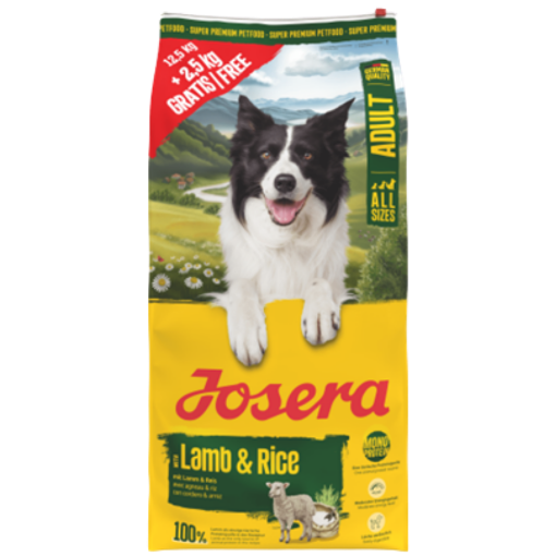 Josera All Sizes Adult Lamb & Rice gluten free lighter complete food for small medium and large dogs in 12.5kg + 2.5kg promotion bag